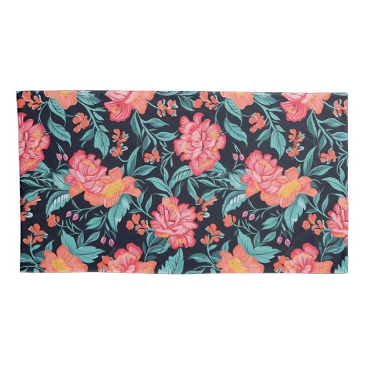 Roze en koraalbloemen kussensloop (Achterkant-Rechts)