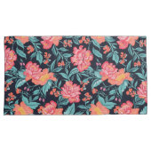 Roze en koraalbloemen kussensloop (Voorkant-Rechts)