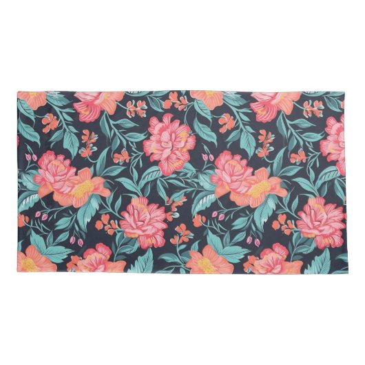 Roze en koraalbloemen kussensloop (Achterkant-Links)