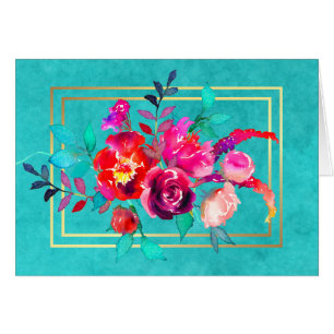 Roze en koraalbloemen op Turquoise Waterverf