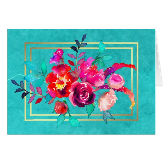 Roze en koraalbloemen op Turquoise Waterverf (Voorkant Horizontaal)