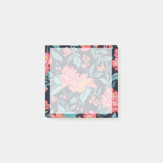 Roze en koraalbloemen post-it® notes (Voorkant)