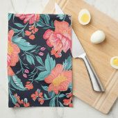 Roze en koraalbloemen theedoek (Quarter Fold)