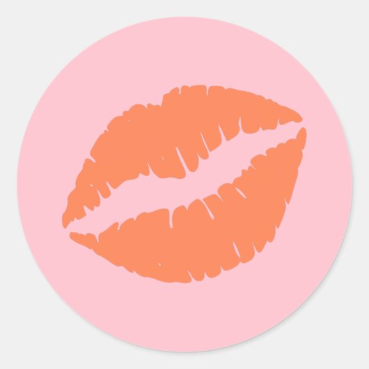 Roze en koraalrode lippen ronde sticker (Voorkant)