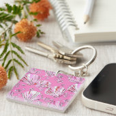 Roze en koraalschelpen, orchidee roze achtergrond sleutelhanger (Voorkant Rechts)