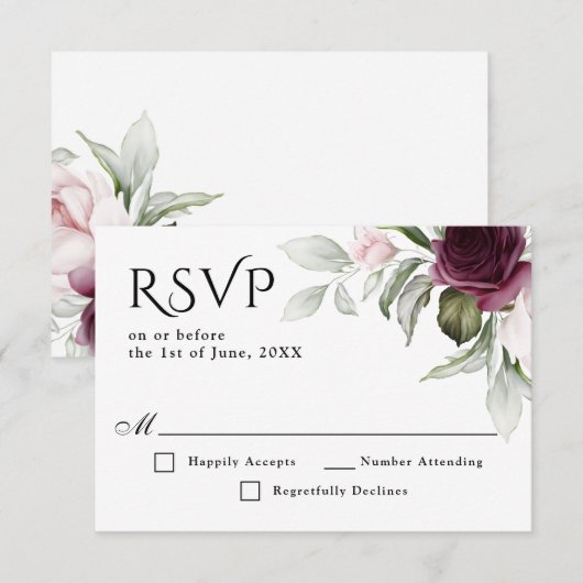 Roze en krottenbloem rond het huwelijk RSVP (Voorkant / Achterkant)