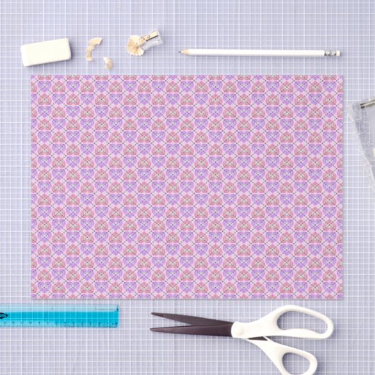 Roze en Lavendel Argyle Harten Patroon Tissuepapier (Craft)