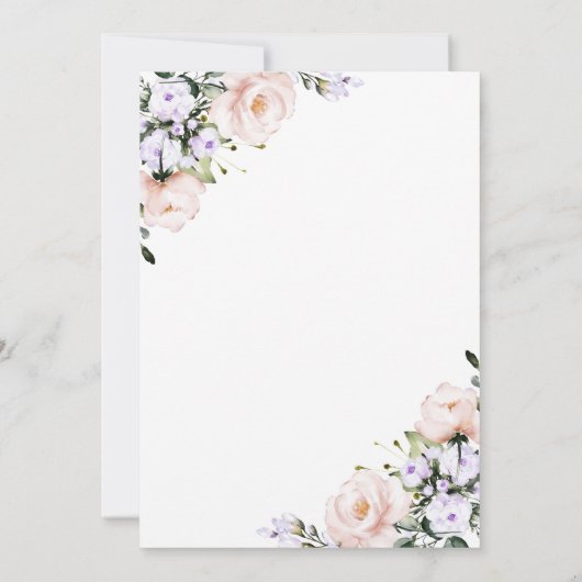 Roze en Lavendel Bloemen Doop Goud Lijst Kaart (Achterkant)