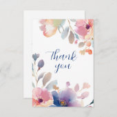 Roze en Lavendel Bloemen Waterverf Bruiloft Bedankkaart (Voorkant / Achterkant)