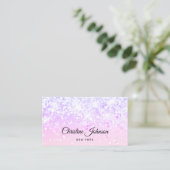 roze en lavendel faux chunky glitter visitekaartje (Staand voorkant)