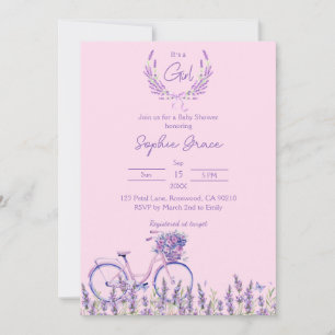 Roze en Lavendel Floral Bicycle Baby shower Kaart