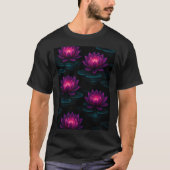 Roze en lavendel gloeiende lotusbloemen op zwart t-shirt (Voorkant)