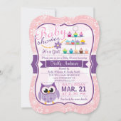 Roze en lavendel Paarse; Uil Baby shower Kaart (Voorkant)