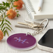 Roze en Lavendel Persoonlijk Monogram Sleutelhanger (Voorkant Rechts)