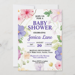 Roze en lavendel wilde bloemen pastel baby shower kaart