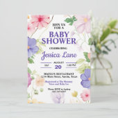 Roze en Lavendel Wildflowers Pastel Baby shower Kaart (Staand voorkant)