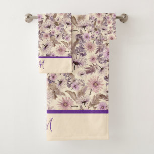 roze en lavendelbloem met monogram bad handdoek