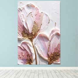 Roze en lavendelbloemen met gouden textuur Kunst Canvas Afdruk