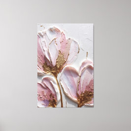 Roze en lavendelbloemen met gouden textuur Kunst Canvas Afdruk