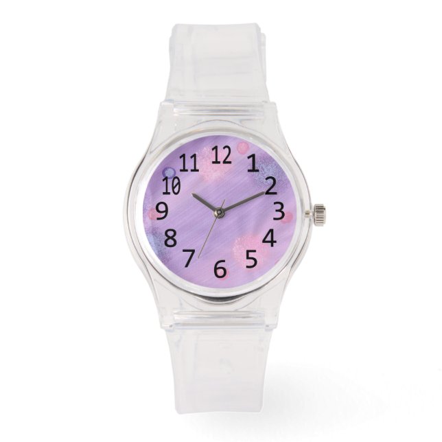 Roze en lavendelbollen op blends genummerd horloge (Voorkant)