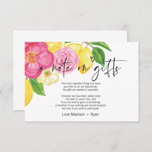 Roze en Lemon Wishing Well Wedding Invite Card Informatiekaartje (Voorkant / Achterkant)