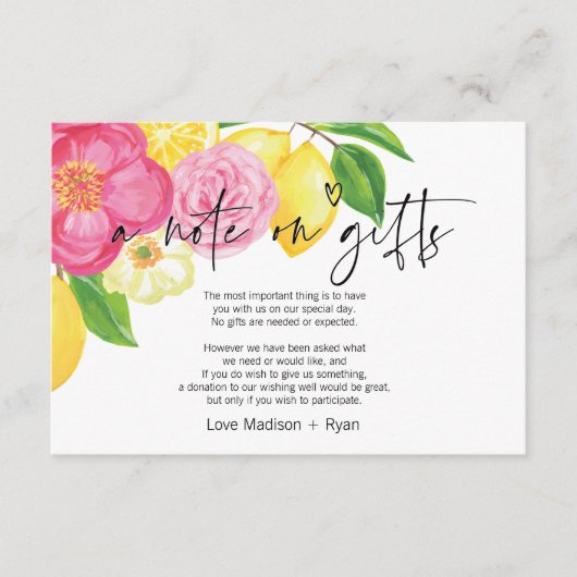 Roze en Lemon Wishing Well Wedding Invite Card Informatiekaartje (Voorkant)