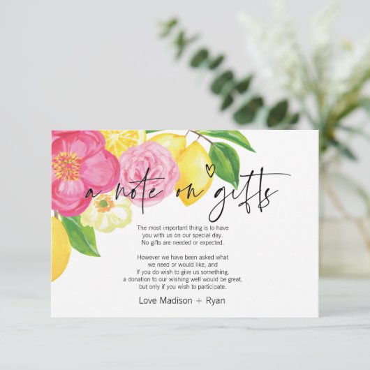 Roze en Lemon Wishing Well Wedding Invite Card Informatiekaartje (Staand voorkant)