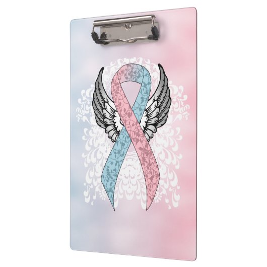 Roze en Licht Blauw Awareness Lint met Wings Klembord (Links)