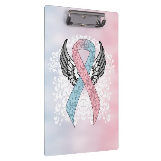 Roze en Licht Blauw Awareness Lint met Wings Klembord (Rechts)