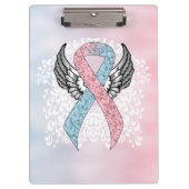Roze en Licht Blauw Awareness Lint met Wings Klembord (Voorkant)