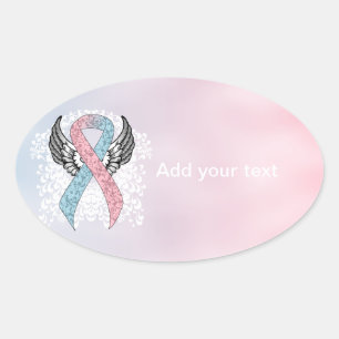 Roze en Licht Blauw Awareness Lint met Wings Ovale Sticker