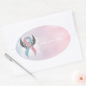 Roze en Licht Blauw Awareness Lint met Wings Ovale Sticker (Envelop)