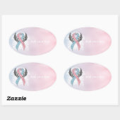 Roze en Licht Blauw Awareness Lint met Wings Ovale Sticker (Vel)