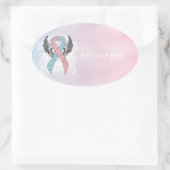 Roze en Licht Blauw Awareness Lint met Wings Ovale Sticker (Tas)