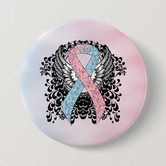 Roze en Licht Blauw Awareness Lint met Wings Ronde Button 7,6 Cm (Voorkant)
