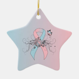 Roze en lichtblauw bewustzijn lint Butterfly Keramisch Ornament
