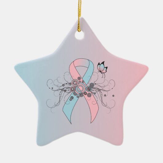 Roze en lichtblauw bewustzijn lint Butterfly Keramisch Ornament (Voorkant)
