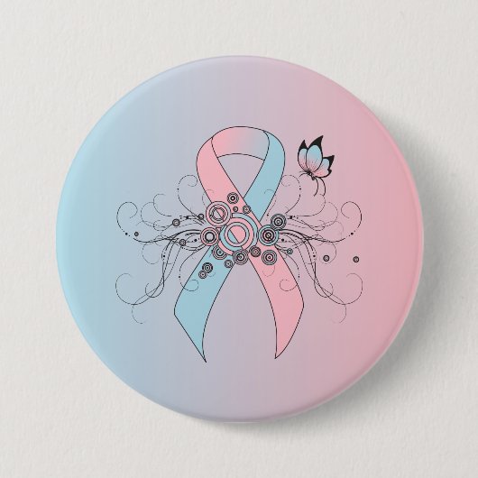Roze en lichtblauw bewustzijn lint Butterfly Ronde Button 7,6 Cm (Voorkant)
