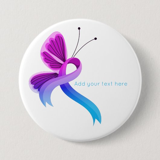 Roze en lichtblauw bewustzijn lint Butterfly Ronde Button 7,6 Cm (Voorkant)