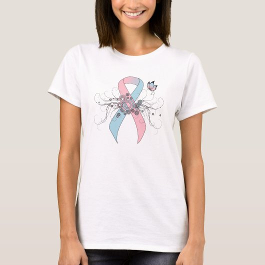 Roze en lichtblauw bewustzijn lint Butterfly T-shirt (Voorkant)