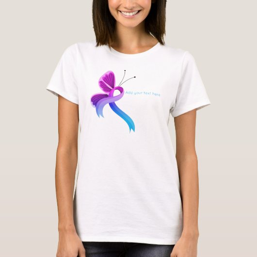Roze en lichtblauw bewustzijn lint Butterfly T-shirt (Voorkant)