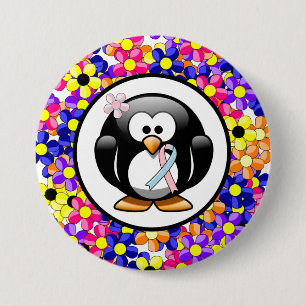 Roze en lichtblauw bewustzijn Ribbon Penguin Ronde Button 7,6 Cm