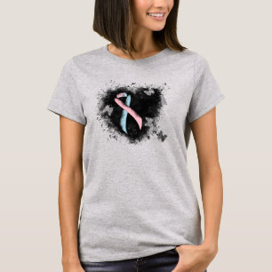 Roze en lichtblauw lintje bewustzijn Grunge Heart T-shirt