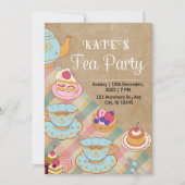 Roze en lichtblauwe vrouwelijke Tea Party uitnodig Kaart (Voorkant)