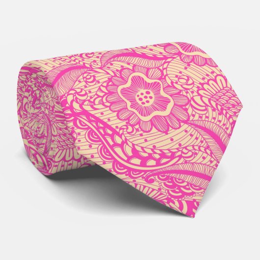 Roze en lichte beige Abstracte Floral Stropdas (Opgerold)