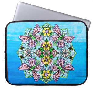 Roze en lichte blauwe hand getekend Mandala Laptop Sleeve