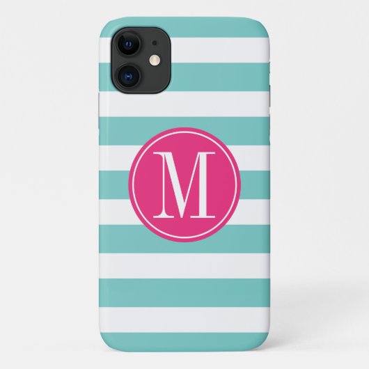 Roze en lichte blauwe strepen - Aangepast monogram Case-Mate iPhone Case (Achterkant)