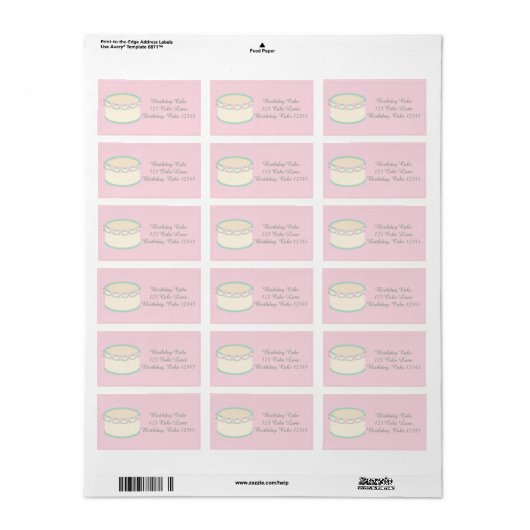  roze en lichte groene vanilla Birthday Cake Etiket (Full Sheet)