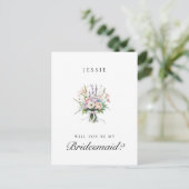 Roze en Lila Bloemboeket Bruidsmeisje Voorstel Briefkaart (Staand voorkant)