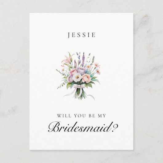 Roze en Lila Bloemboeket Bruidsmeisje Voorstel Briefkaart (Voorkant)